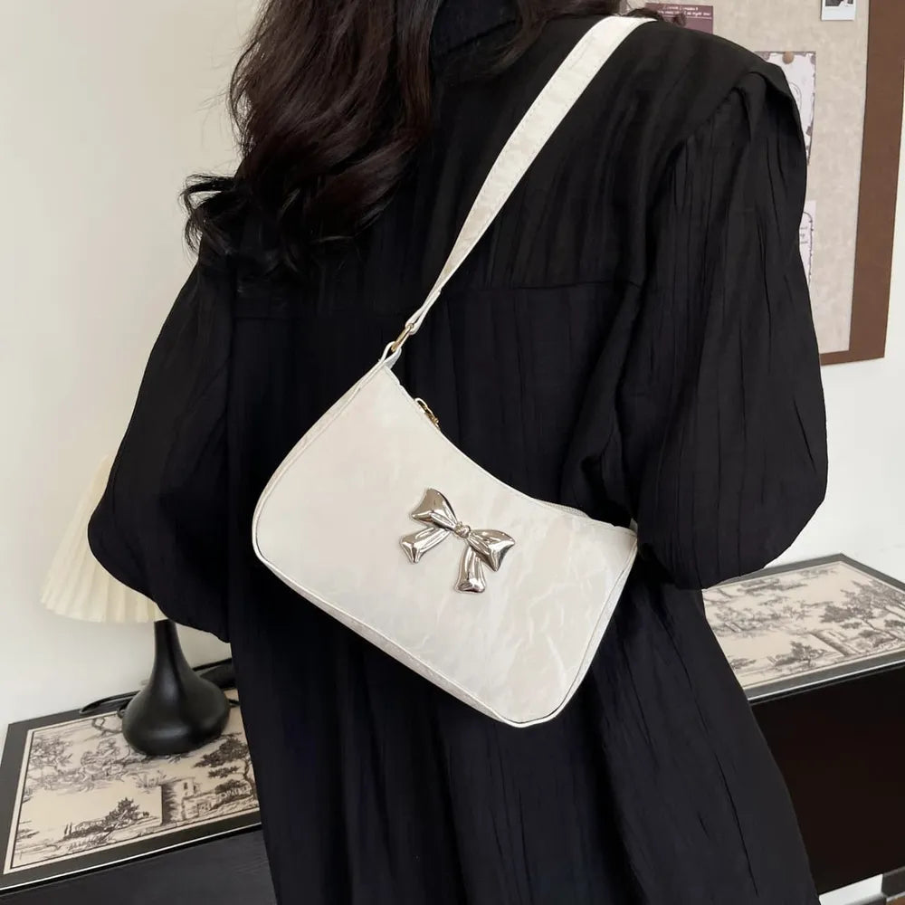 Faux Leather Shoulder Bag Women's Strap Metal Clasp Zip Closure Spacious Interior