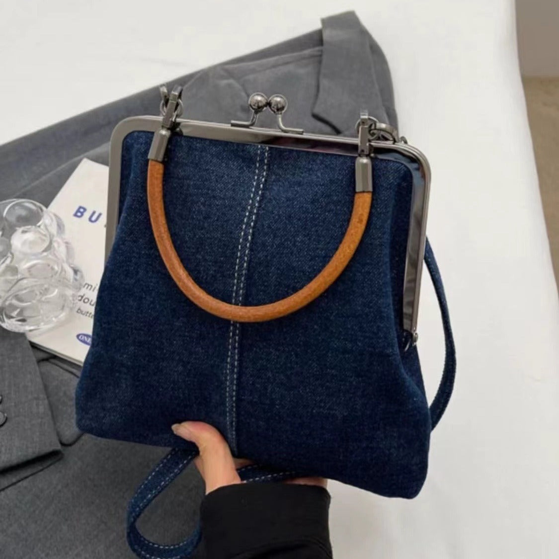 Denim Splicing Handheld Crossbody Bag Compact Shoulder Women's Handbag Stylish