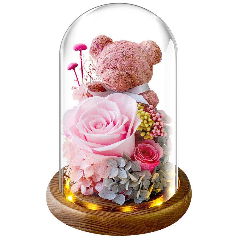 Everlasting Flower Bear Glass Dome Valentine's Day Gift Preserved Rose Roses