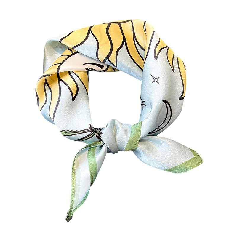 Genuine Silk Elegant Women's Scarf 53x53cm Celestial Sun Moon Design Fashion