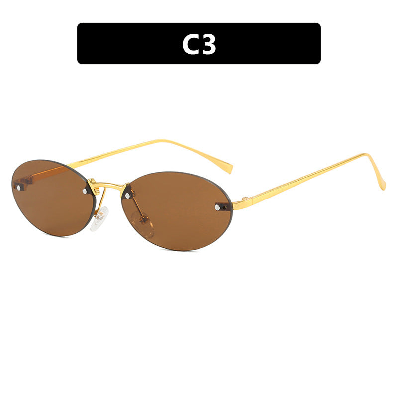 Women's Elliptical Frameless Sunglasses Rivet Detail UV400 Sun Protection Polarized