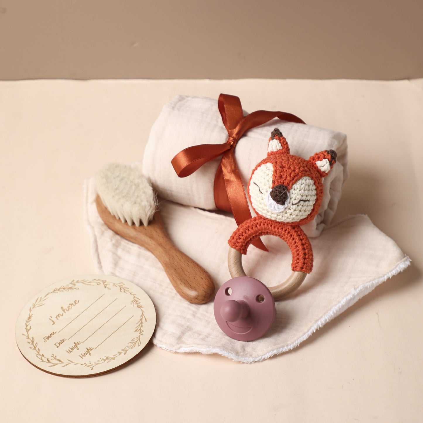 Eco Bamboo Newborn Baby Gift Box Set Bath Towel Wooden Brush Bunny Rattle Pacifier