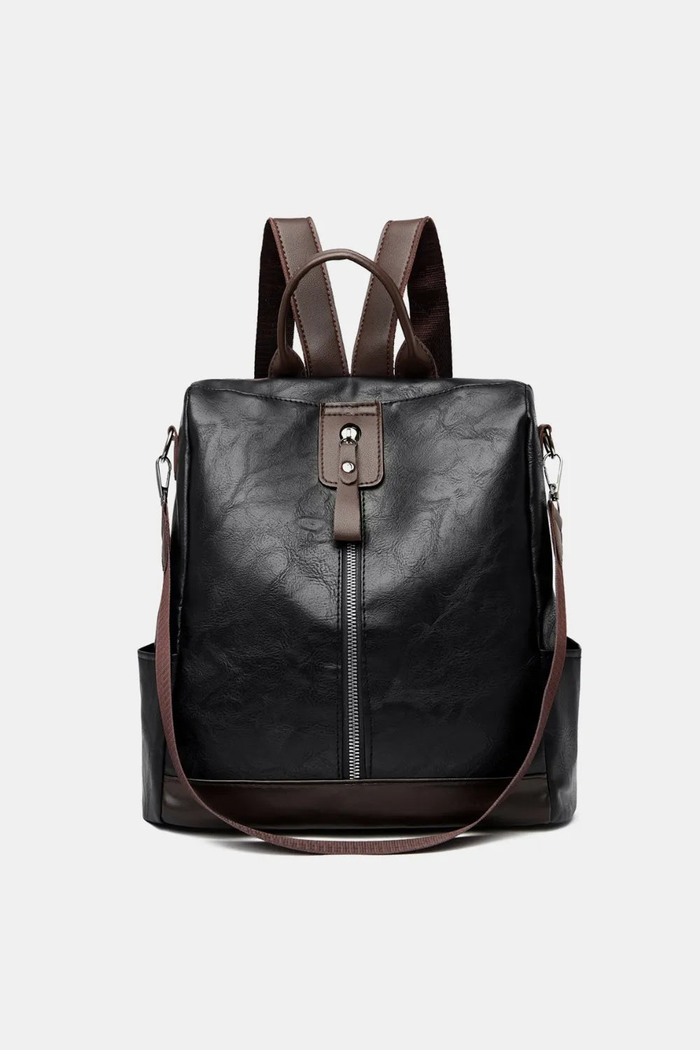 Faux Leather Backpack Zippered Pockets Adjustable Shoulder Straps Spacious Interior