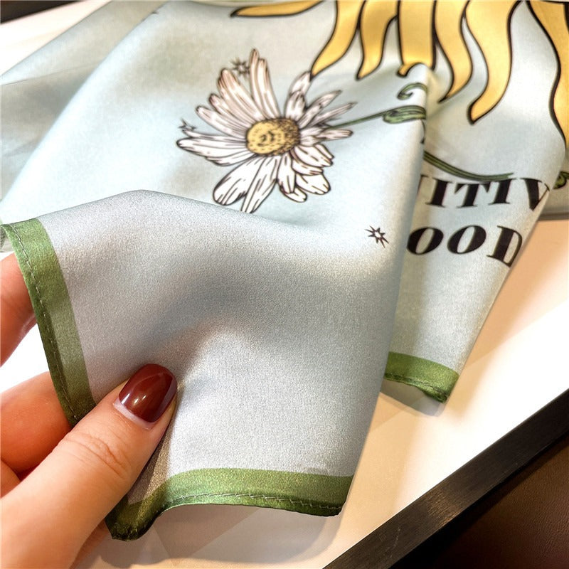 Genuine Silk Elegant Women's Scarf 53x53cm Celestial Sun Moon Design Fashion