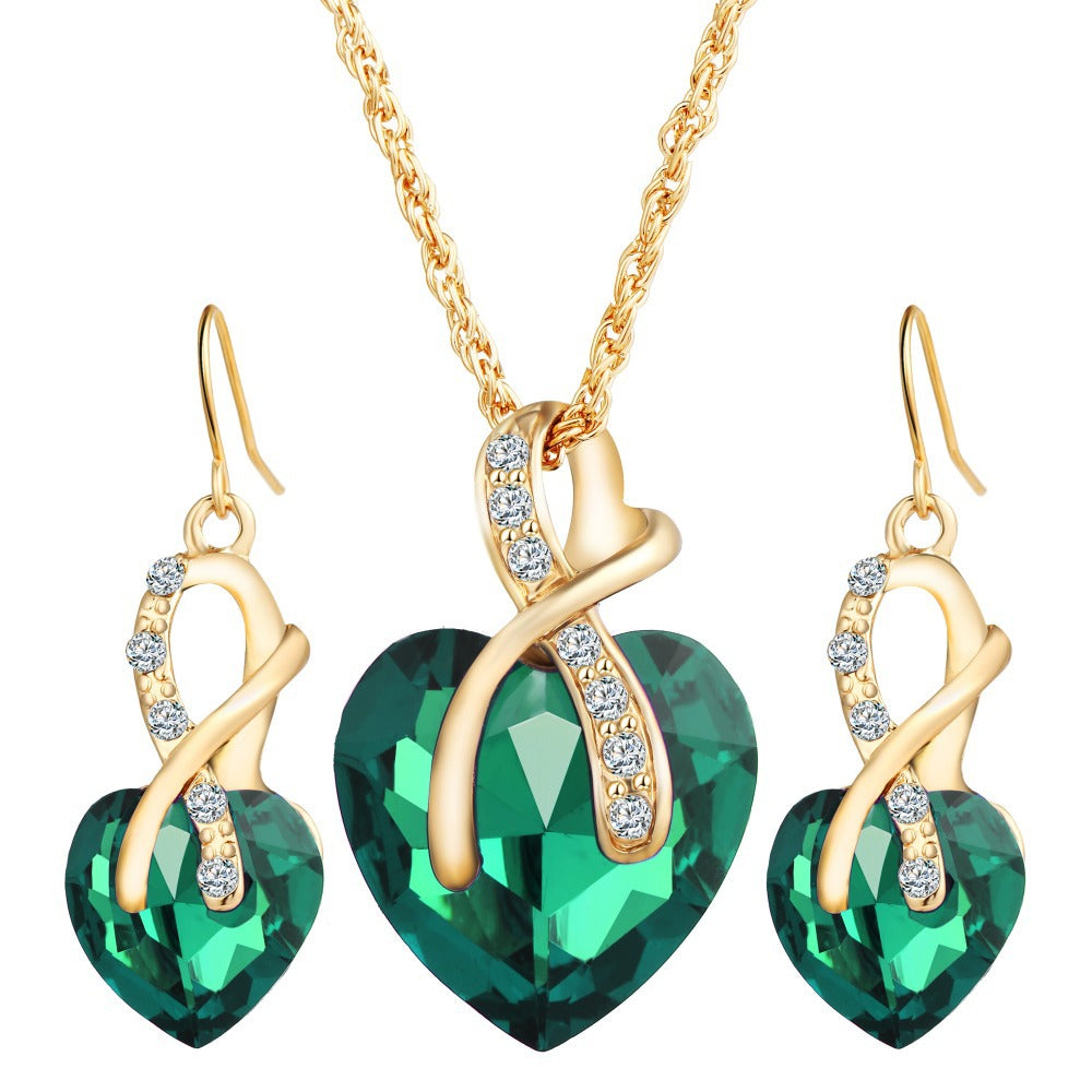 Austrian Crystal Gold Plated Heart Stone Necklace & Earring Set Jewellery