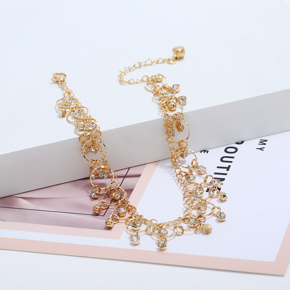 Dangle Chain Crystal Drop Beach Yoga Anklet Rhinestone Tassel Womens Jewellery
