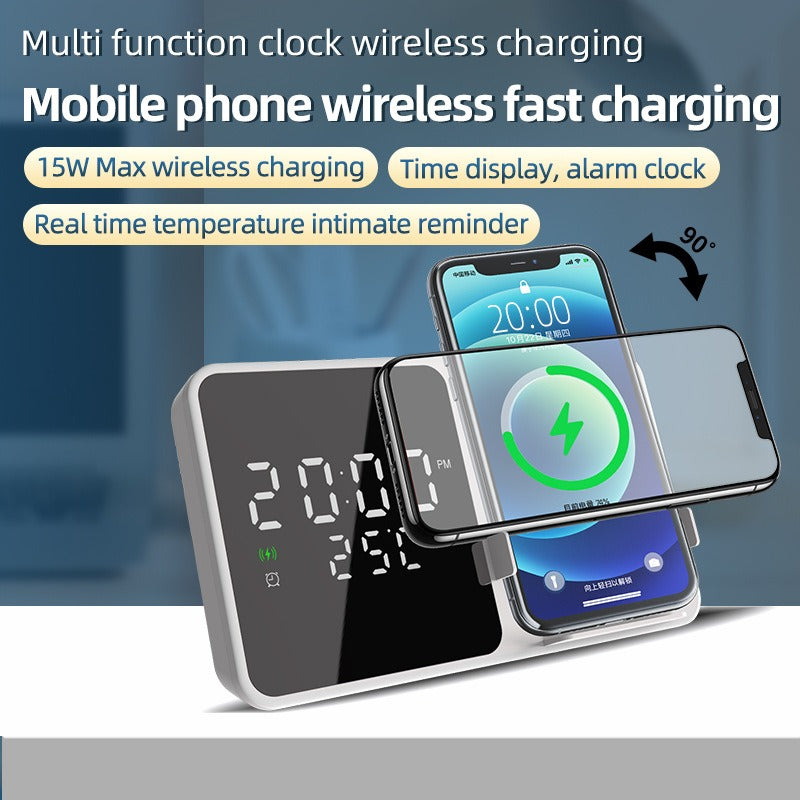 15w Wireless Charging Phone Stand Alarm Clock Temperature Display Black Or White