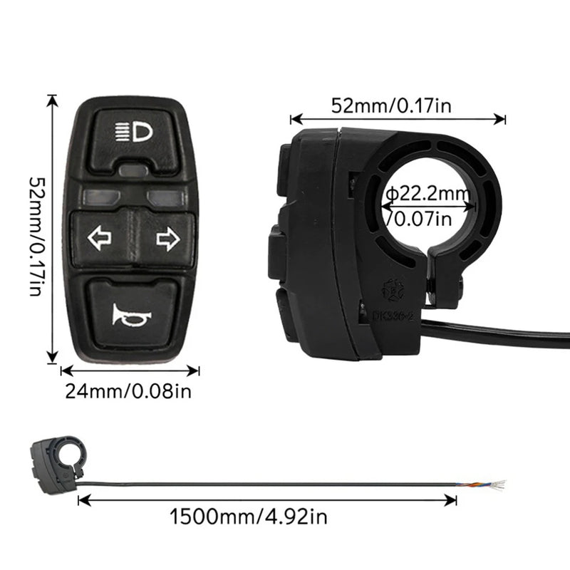 Electric Bike Scooter Handlebar Switch Multi-Function 1.5m Cable 36V 48V Control