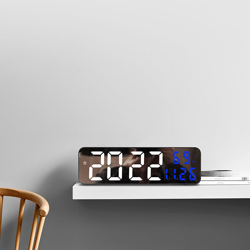 Mirror Digital LED Wall Clock Electronic Alarm Clock Temperature Humidity Display