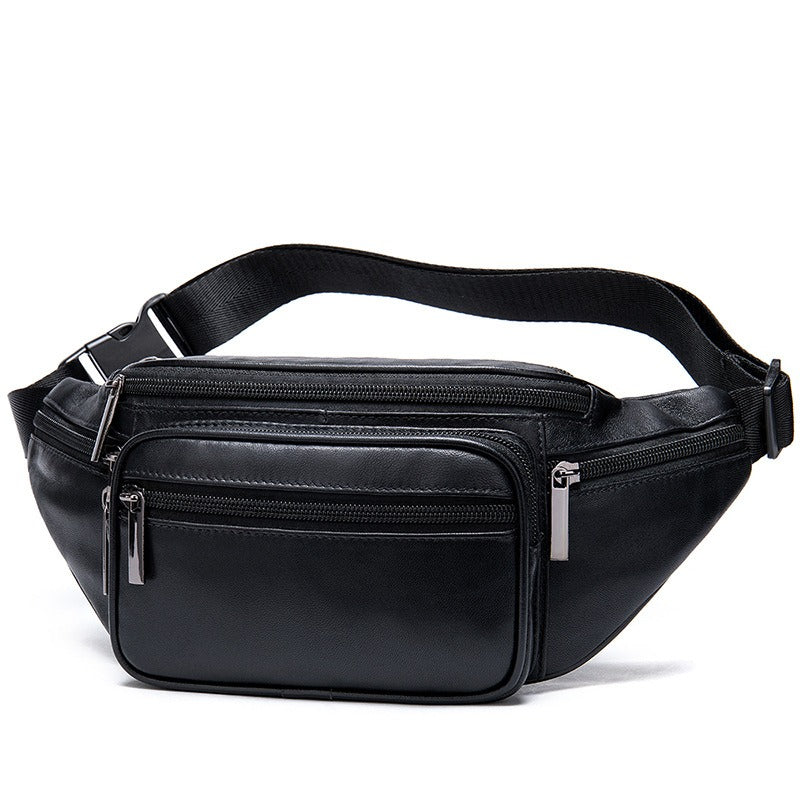 Men's Genuine Cowhide Sheepskin Waist Bag Leather Crossbody Sports Travel Bum Bag