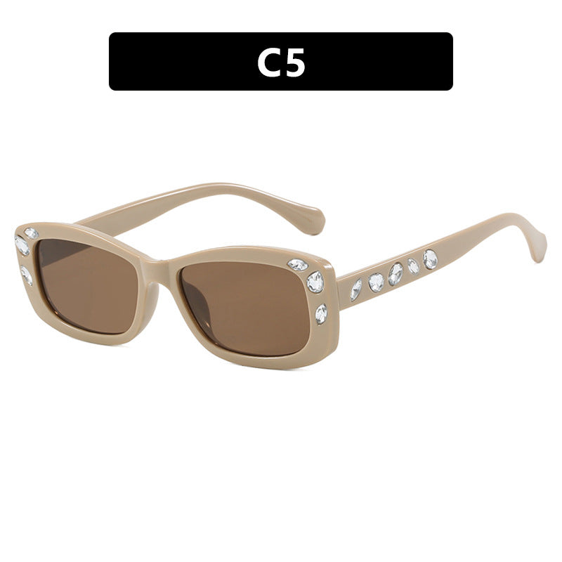 Women's Square Frame Sunglasses Diamond Inlaid UV400 Protection Stylish Eyewear