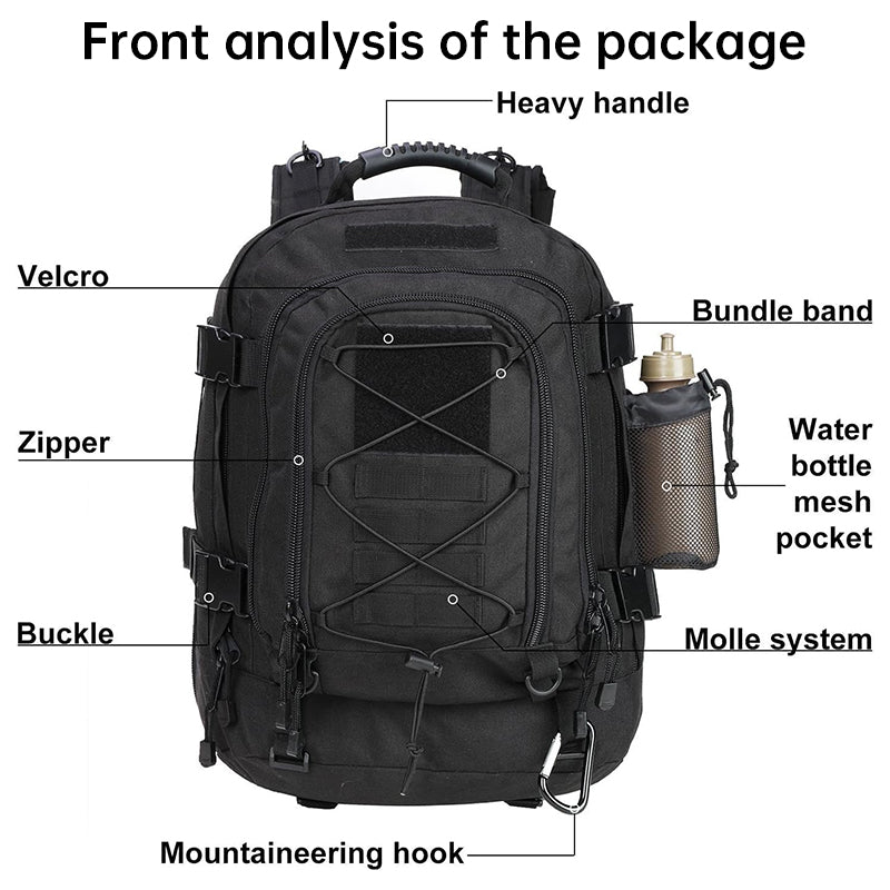 65L Tactical Military Backpack Expandable MOLLE Hiking Camping Travel Bag