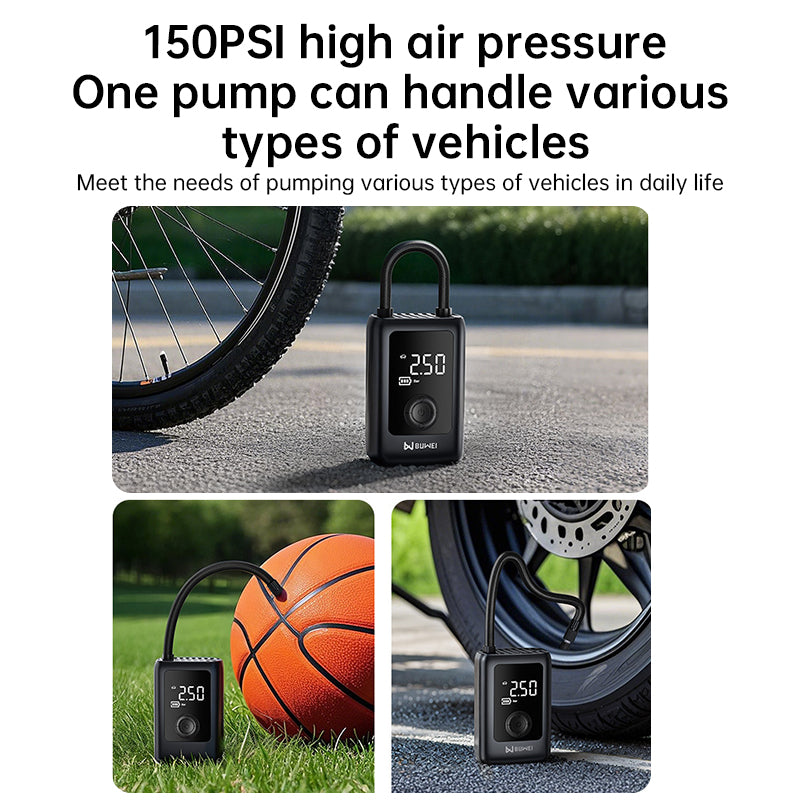 Rechargeable Electric Tire Pump 150PSI LCD Integrated Light Portable Bike Car
