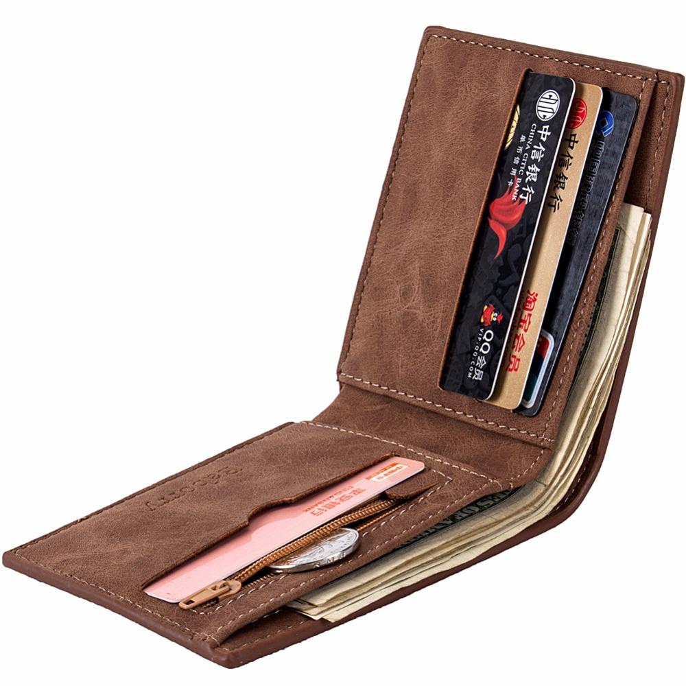 Men’s Wallet Coin Bag Zip Slim PU Leather Money Clip Card Holder Brown