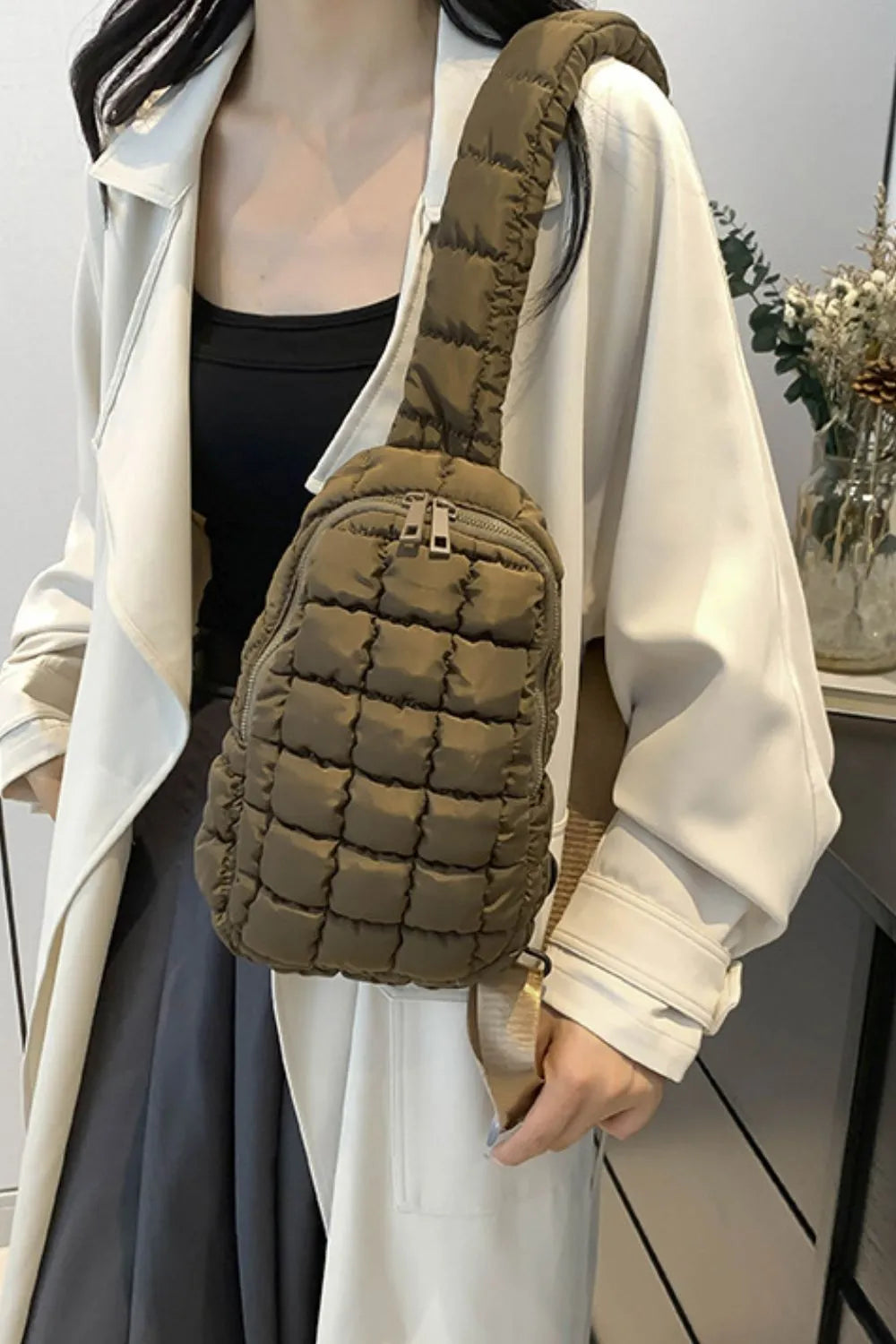 Womens Quilted Nylon Crossbody Shoulder Bag Lightweight Sling Casual Chest Pack