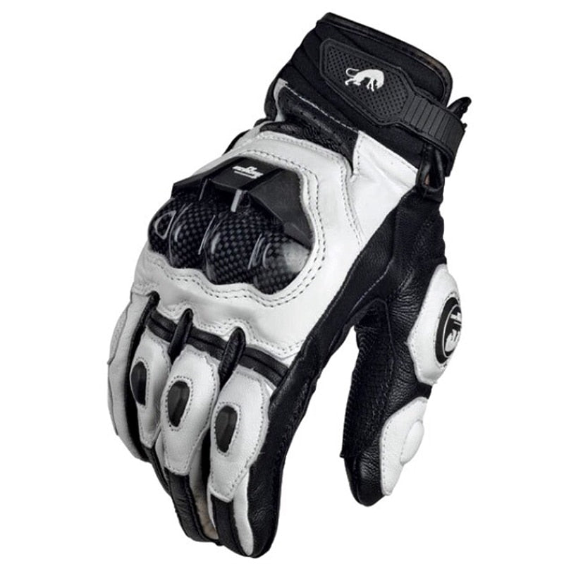 Genuine Leather Motorcycle Gloves Carbon Knuckle Protection Safety Comfort