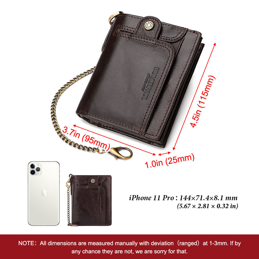 Leather Men's Wallet RFID Blocking Anti-Magnetic Zipper Multiple Card Slots Secure