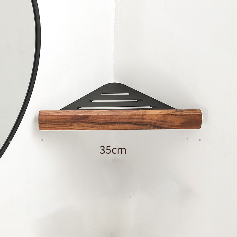 Bathroom Corner Shelf Rack Wood Aluminium Right Angled Triangle 35cm Single