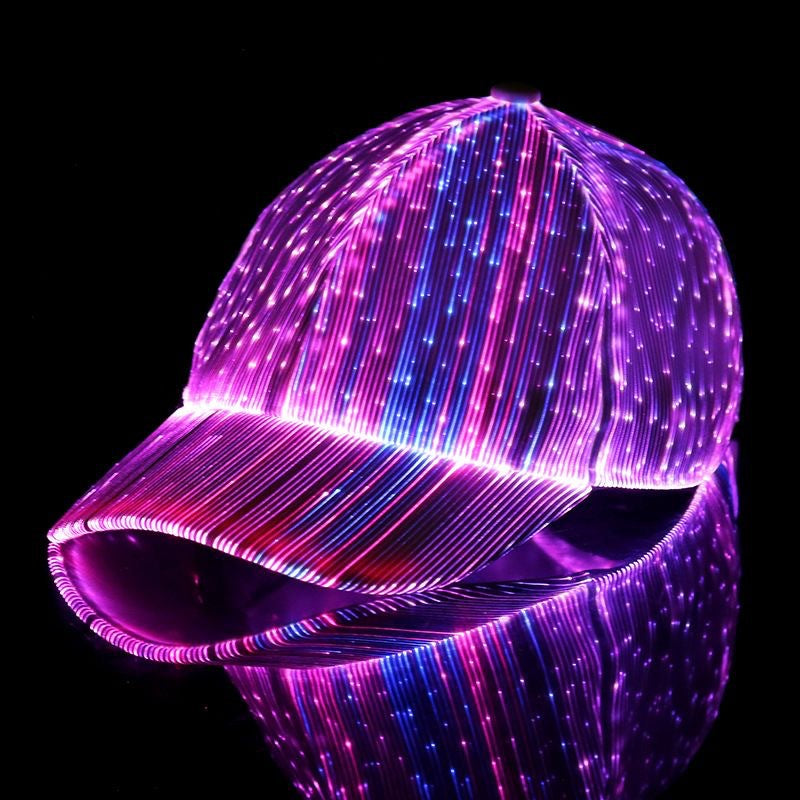 LED Fibre Optic Illuminated Hat Hip-Hop Style Glowing Baseball Cap Event Gear