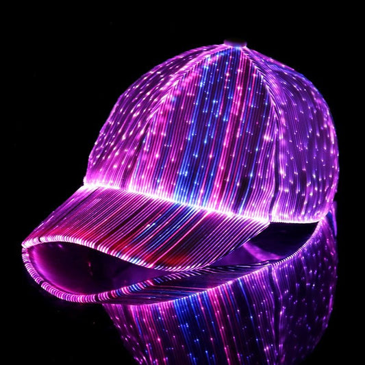 LED Fibre Optic Illuminated Hat Hip-Hop Style Glowing Baseball Cap Event Gear