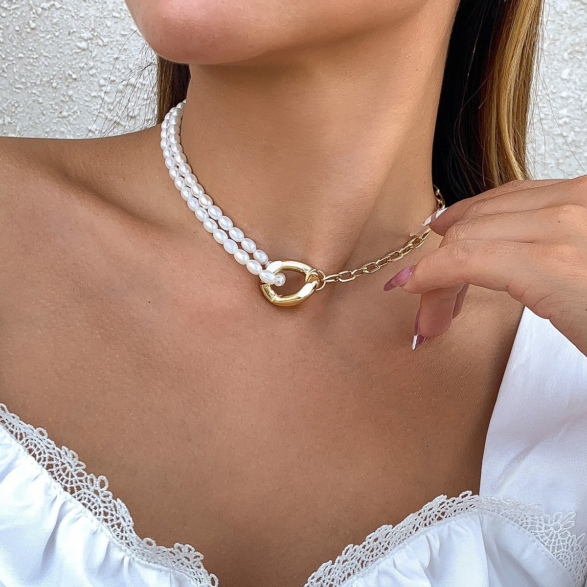 Retro Multi-Layer Pearl Necklace Dangle Pendant Gold Womens Jewellery