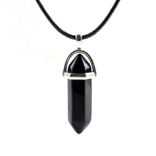 Natural Crystal Turquoise Glass Stone Pendant Necklace Leather Chains