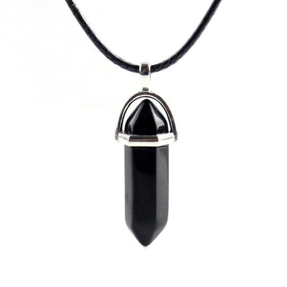 Natural Crystal Turquoise Glass Stone Pendant Necklace Leather Chains