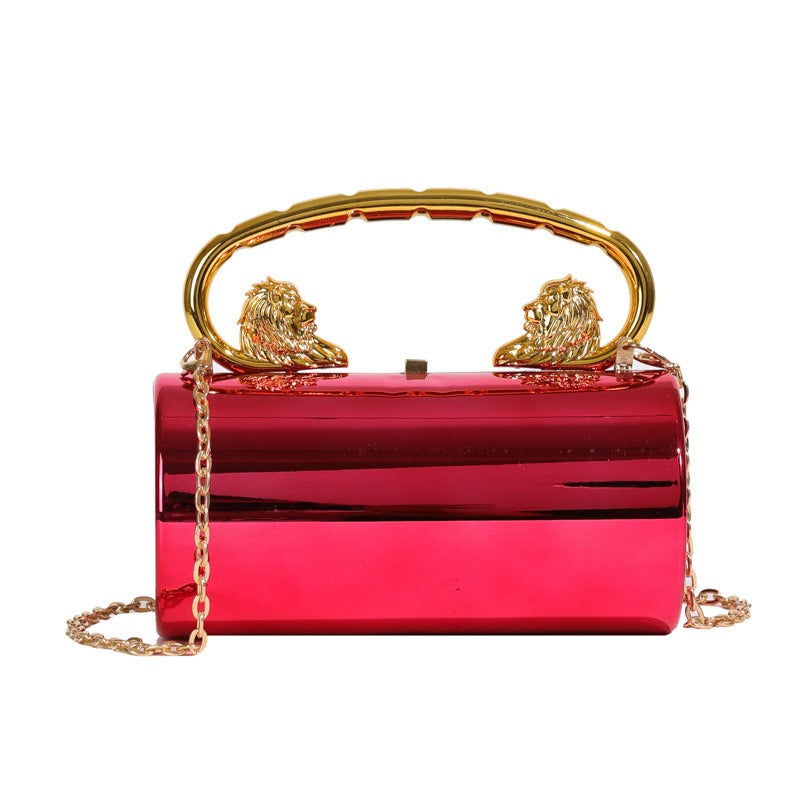 Women's Metallic Lion Handle Handbag Acrylic Clutch with Detachable Strap