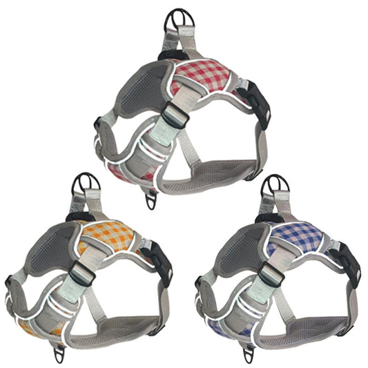 Plaid Reflective Adjustable Breathable Dog Harness Small Large Pets Night Safety