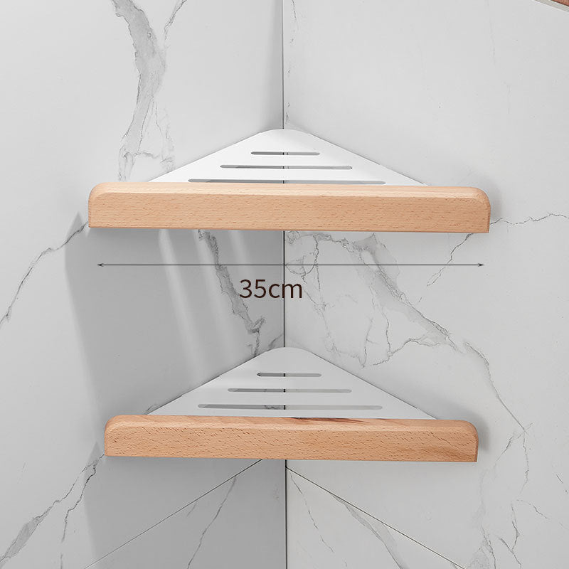 Bathroom Corner Shelf Rack Wood Aluminium Right Angled Triangle 35cm Single