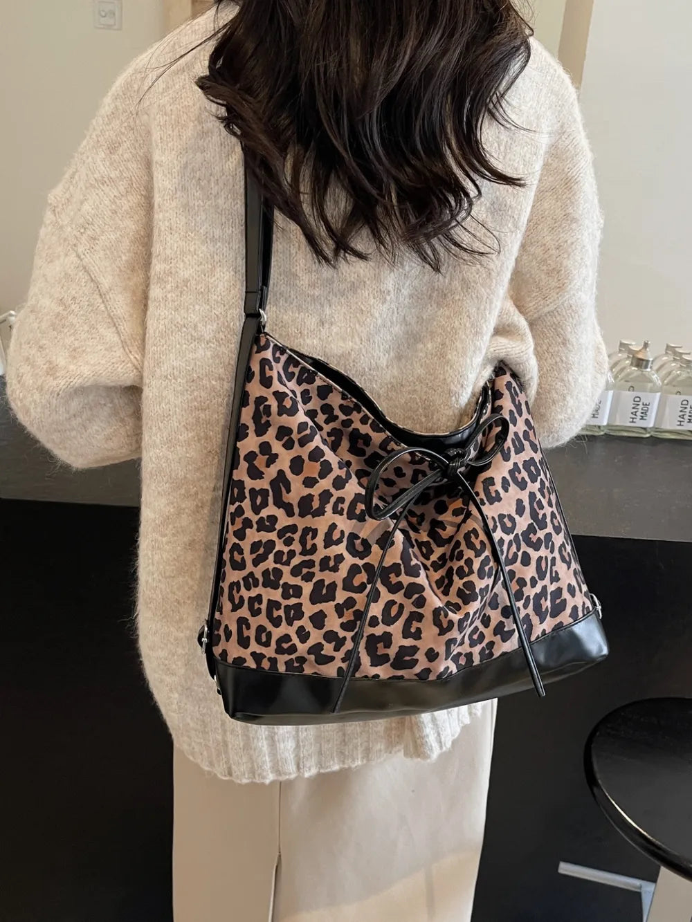 Leopard Print Crossbody Shoulder Bag Adjustable Strap Versatile Design Lightweight