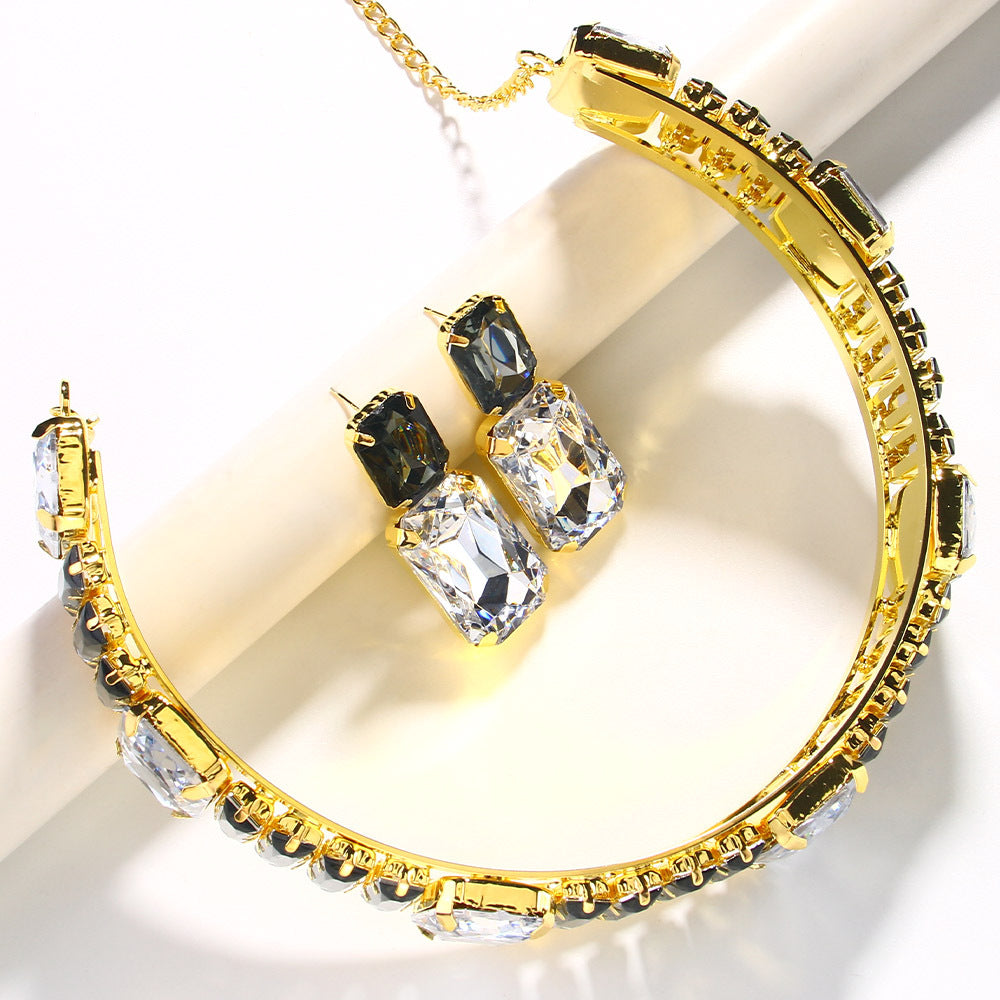 Oversized Rhinestone Choker Necklace Set Indian Bridal Wedding Jewellery Gold