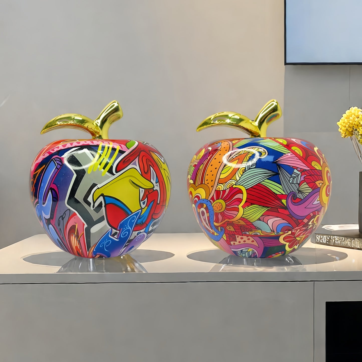 Resin Apple Sculpture Modern Home Decor Sleek Aesthetic Visual Display Element