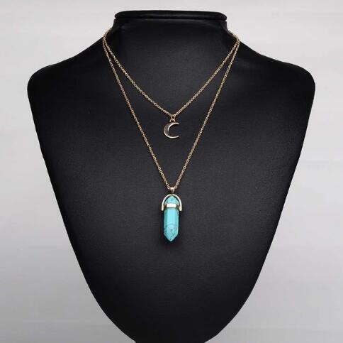 Natural Stone Quartz Stone Moon Choker Crystal Pendant Necklace