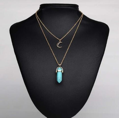 Natural Stone Quartz Stone Moon Choker Crystal Pendant Necklace