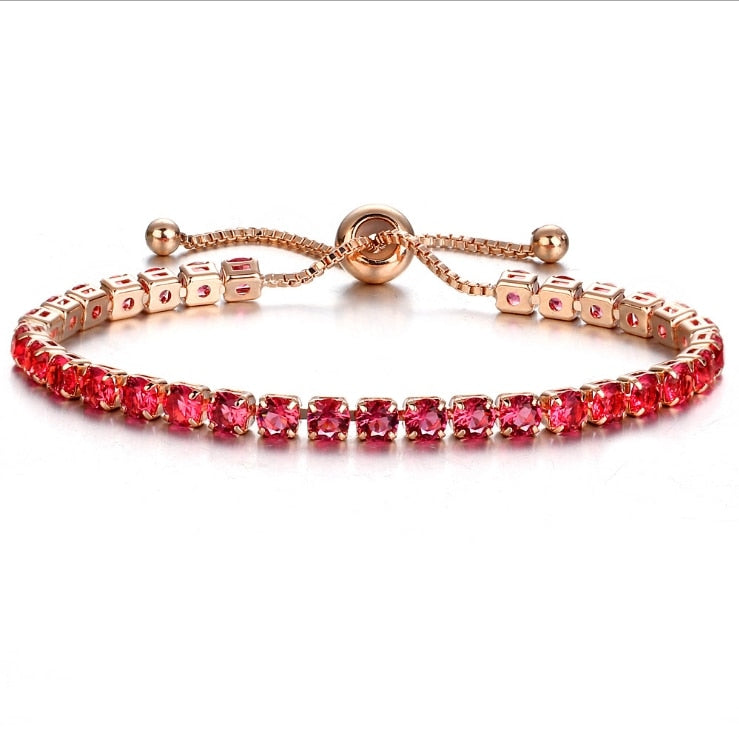 Silver Gold Adjustable CZ Tennis Bracelet, Round Cut, Elegant Crystal Jewellery Women's