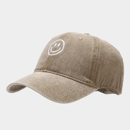 Unisex Cotton Blend Washed Baseball Cap Smiley Design Adjustable Fit Men's