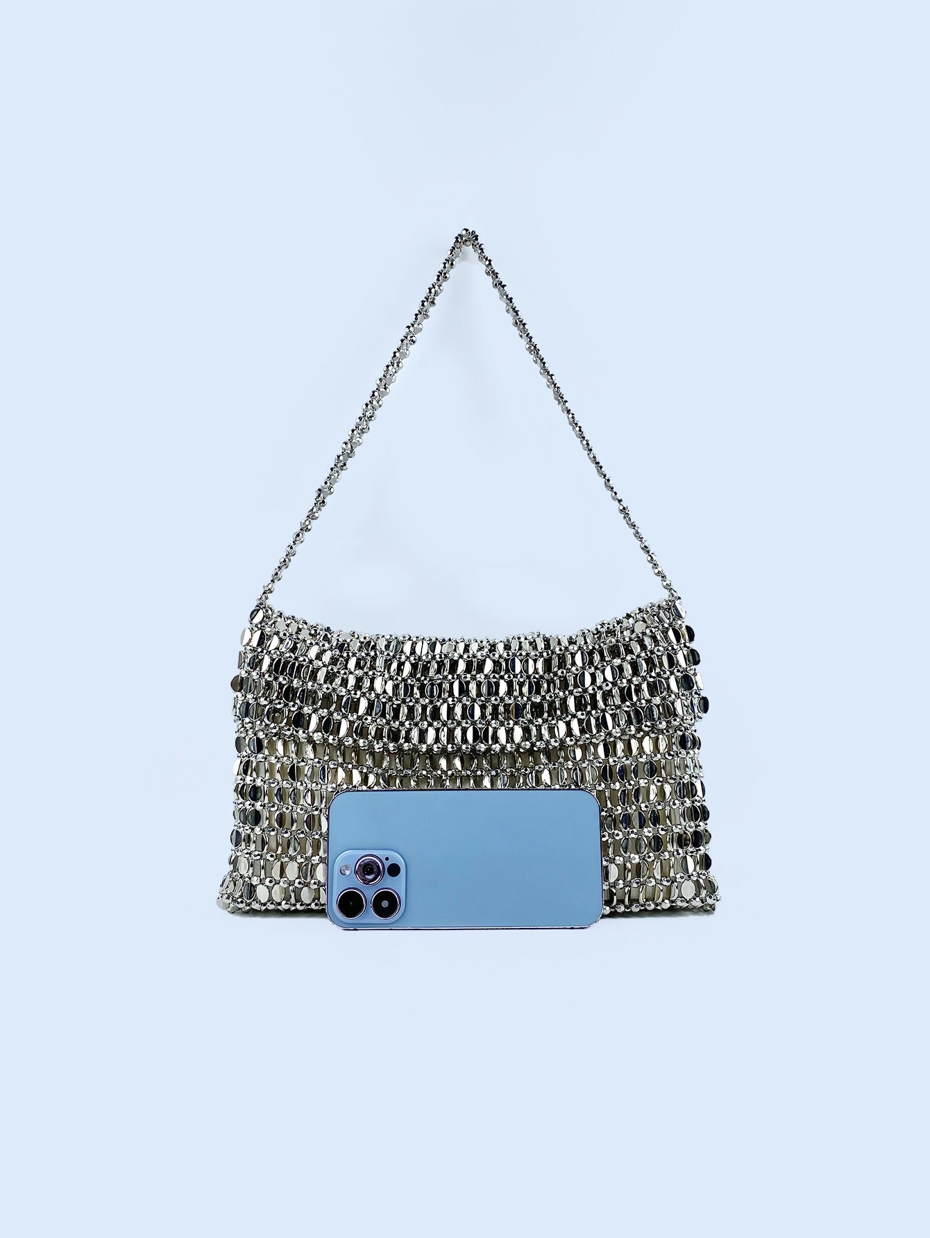 Retro Metal Sequin Handbag Women's Shoulder Bag Silver Urban Casual Style