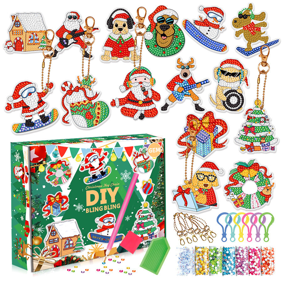 DIY Christmas Diamond Painting Keychain Pendants Kits Kids Crafts Toys Games