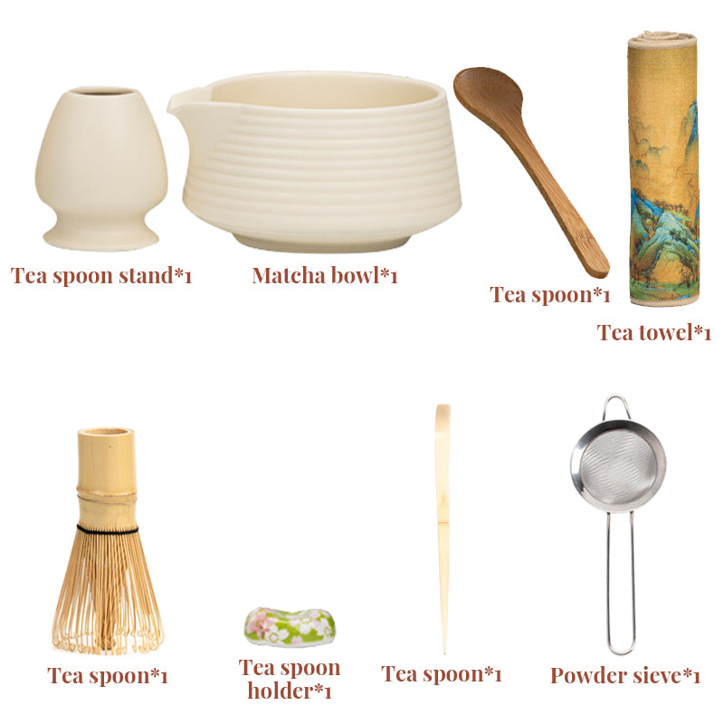 Authentic Matcha Tea Ceremony Set 8 Pieces Includes Ceramic Bowl Bamboo Tools
