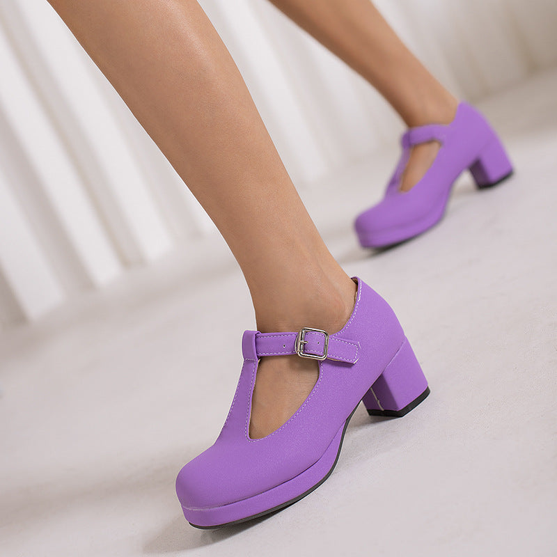 Womens Block Heel Mary Jane Shoes T-Strap Platform Buckle Casual Size 34–40