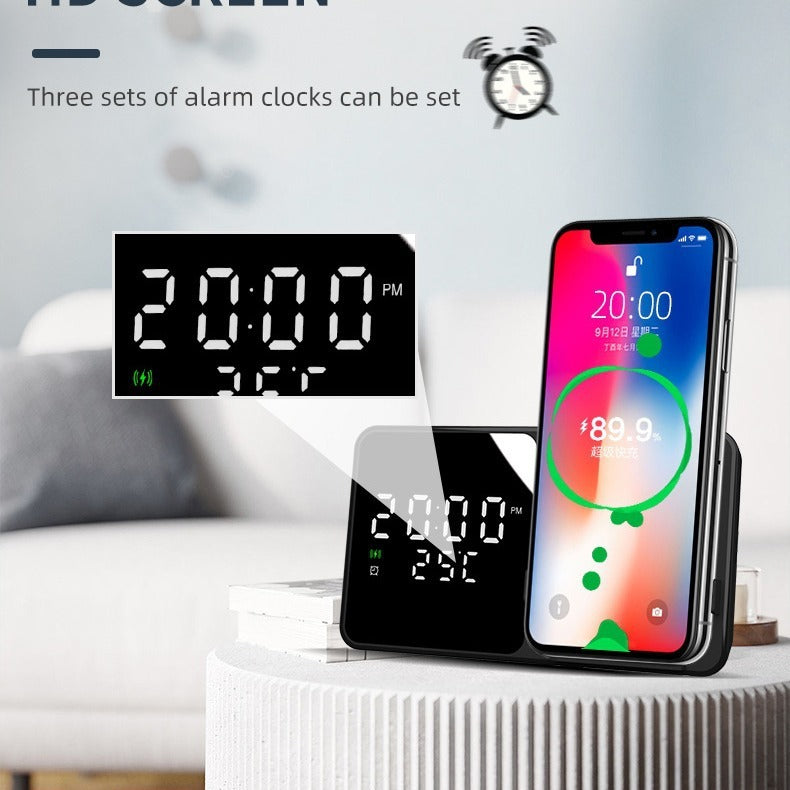15w Wireless Charging Phone Stand Alarm Clock Temperature Display Black Or White