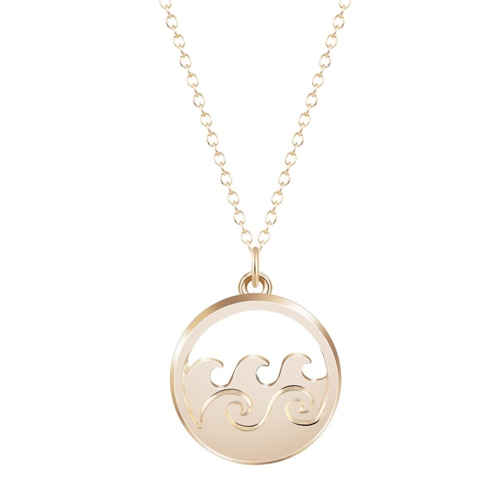 Gold Silver Tone Ocean Waves Necklace Round Pendant Jewellery