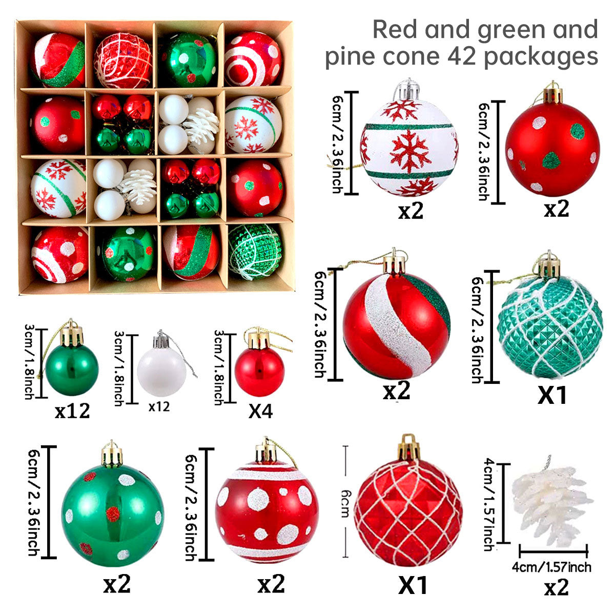 Christmas Tree Ornament Set Premium Bulk Pack Collection Assorted Designs Xmas