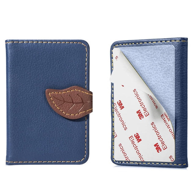 Phone Wallet Case With 3m Adhesive Card Holder And Leaf Clasp For Mobile Phones