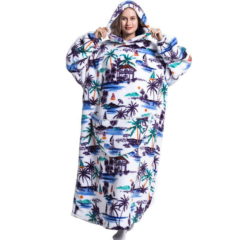 Oversized Blanket Hoodie Adults Ultra-Soft Warm Long Hooded Fleece Pockets