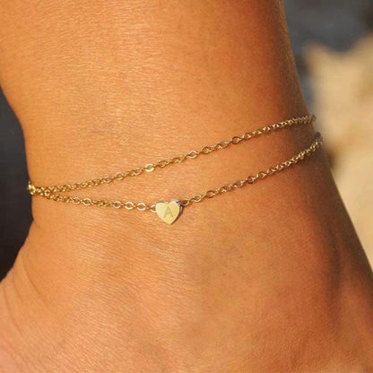 26 Letters Alphabet Womens Gold Tone Heart Anklet Crystal Dangle