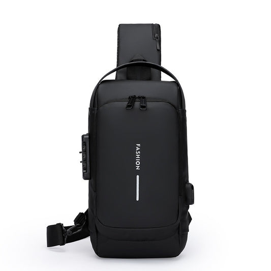Waterproof USB Crossbody Sling Bag Anti-Theft Password Lock Men Travel Secure