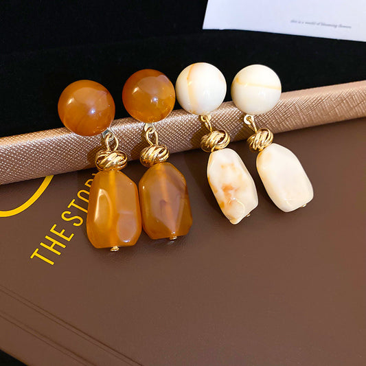 Gold Tone Resin Drop Dangle Earrings Retro Style Jewellery for Women