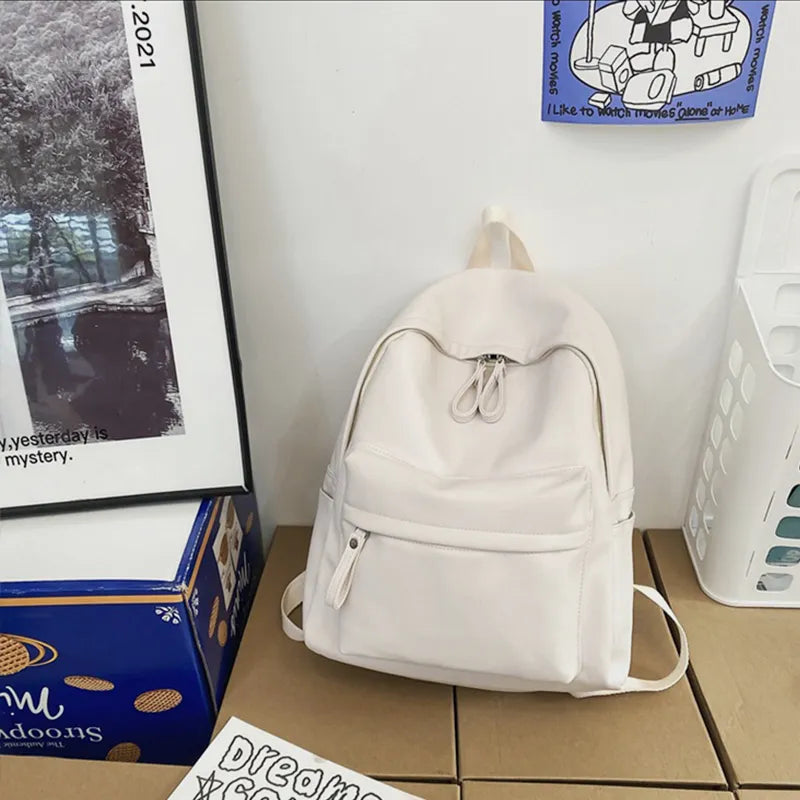 Faux Leather Backpack Zip Closure Adjustable Shoulder Straps Durable Spacious